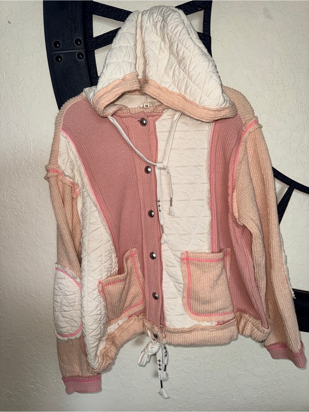 NWOT - POL Clothing Waffle Thermal Quilted Mix Fabric Hooded Jacket - Size M
